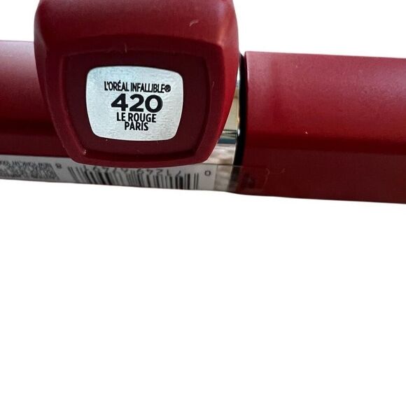 New L’Oréal Lipstick Red 420 Le Rouge Paris Infalible Matte Resistance 2 Lipstic - Picture 8 of 9